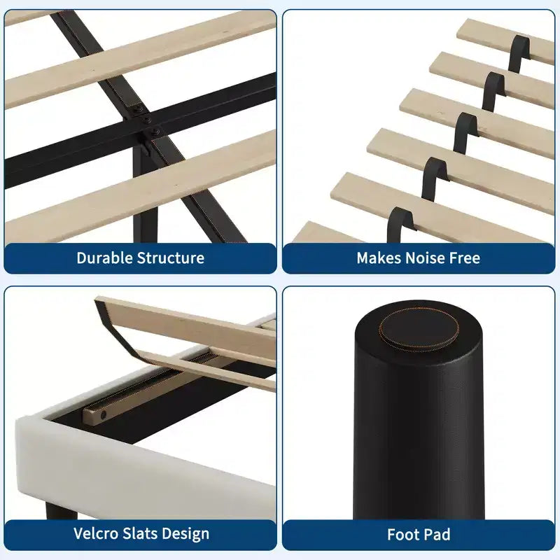 Velvet Upholstered Bed Frame with Soft Headboard, Sturdy Wood Slats, Noise-Free, Easy Assembly, No Box Spring Needed