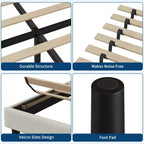 Velvet Upholstered Bed Frame with Soft Headboard, Sturdy Wood Slats, Noise-Free, Easy Assembly, No Box Spring Needed