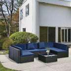 Ensemble de canapé de patio extérieur 6 pièces avec coussins, rotin synthétique résistant aux intempéries, section de canapé de 75 cm, table basse en verre pour l'extérieur