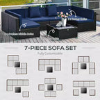 Ensemble de canapé de patio extérieur 6 pièces avec coussins, rotin synthétique résistant aux intempéries, section de canapé de 75 cm, table basse en verre pour l'extérieur