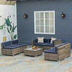 Ensemble de canapé de patio extérieur 6 pièces avec coussins, rotin synthétique résistant aux intempéries, section de canapé de 75 cm, table basse en verre pour l'extérieur