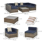 Ensemble de canapé de patio extérieur 6 pièces avec coussins, rotin synthétique résistant aux intempéries, section de canapé de 75 cm, table basse en verre pour l'extérieur