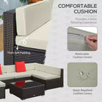 Ensemble de canapé de patio extérieur 6 pièces avec coussins, rotin synthétique résistant aux intempéries, section de canapé de 75 cm, table basse en verre pour l'extérieur