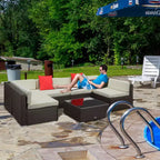 Ensemble de canapé de patio extérieur 6 pièces avec coussins, rotin synthétique résistant aux intempéries, section de canapé de 75 cm, table basse en verre pour l'extérieur