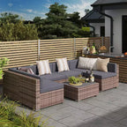 Ensemble de canapé de patio extérieur 6 pièces avec coussins, rotin synthétique résistant aux intempéries, section de canapé de 75 cm, table basse en verre pour l'extérieur