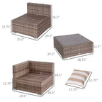 Ensemble de canapé de patio extérieur 6 pièces avec coussins, rotin synthétique résistant aux intempéries, section de canapé de 75 cm, table basse en verre pour l'extérieur