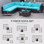 Ensemble de canapé de patio extérieur 6 pièces avec coussins, rotin synthétique résistant aux intempéries, section de canapé de 75 cm, table basse en verre pour l'extérieur