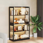 Vitrine en verre à 4 niveaux GustoWave, vitrine noire avec portes en verre, étagère de rangement pour objets de collection, salon