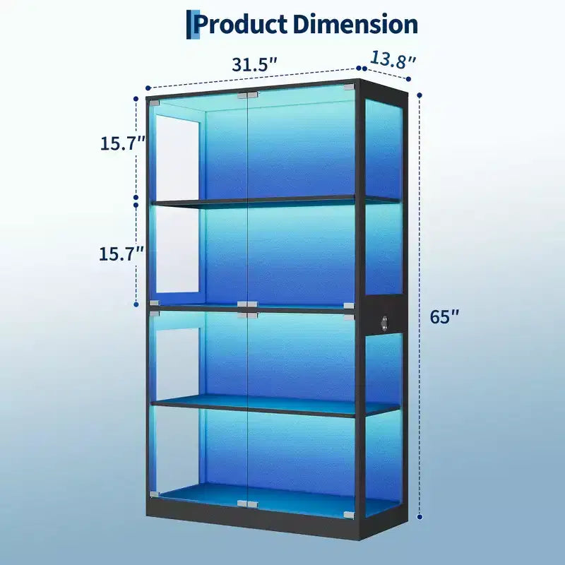 Vitrine en verre à 4 niveaux GustoWave, vitrine noire avec portes en verre, étagère de rangement pour objets de collection, salon