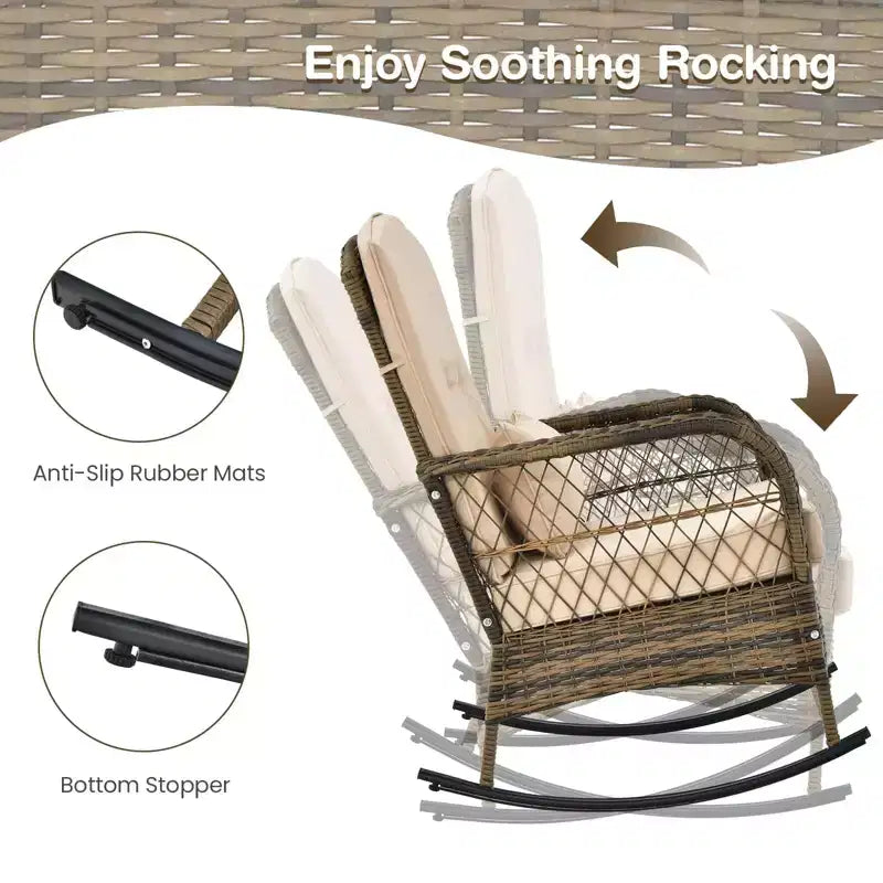 Outdoor Wicker Rocking Chairs Set of 2 , Rattan Patio Rocker Chairs with Cushions and Pillows, Garden Conversation Sofa for Porch, Decking