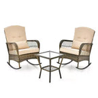 Outdoor Wicker Rocking Chairs Set of 2 , Rattan Patio Rocker Chairs with Cushions and Pillows, Garden Conversation Sofa for Porch, Decking