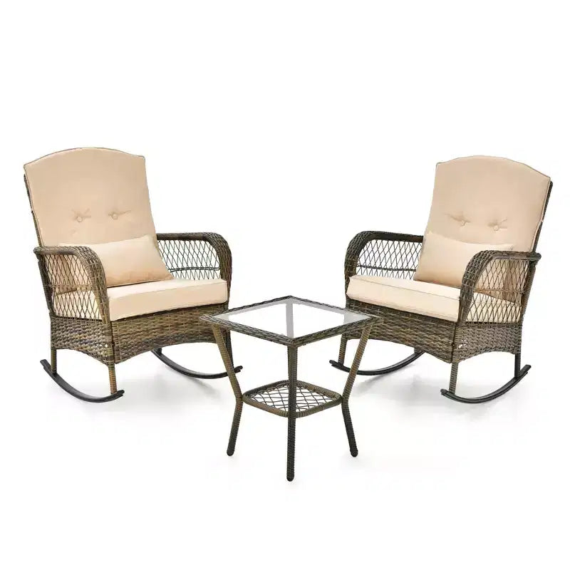 Outdoor Wicker Rocking Chairs Set of 2 , Rattan Patio Rocker Chairs with Cushions and Pillows, Garden Conversation Sofa for Porch, Decking