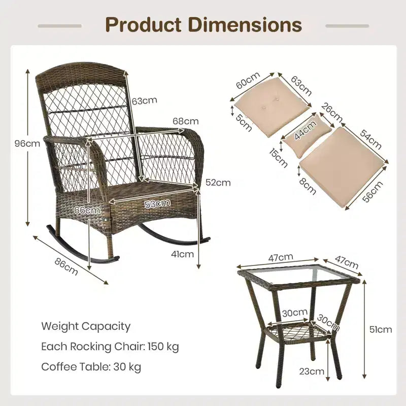 Outdoor Wicker Rocking Chairs Set of 2 , Rattan Patio Rocker Chairs with Cushions and Pillows, Garden Conversation Sofa for Porch, Decking