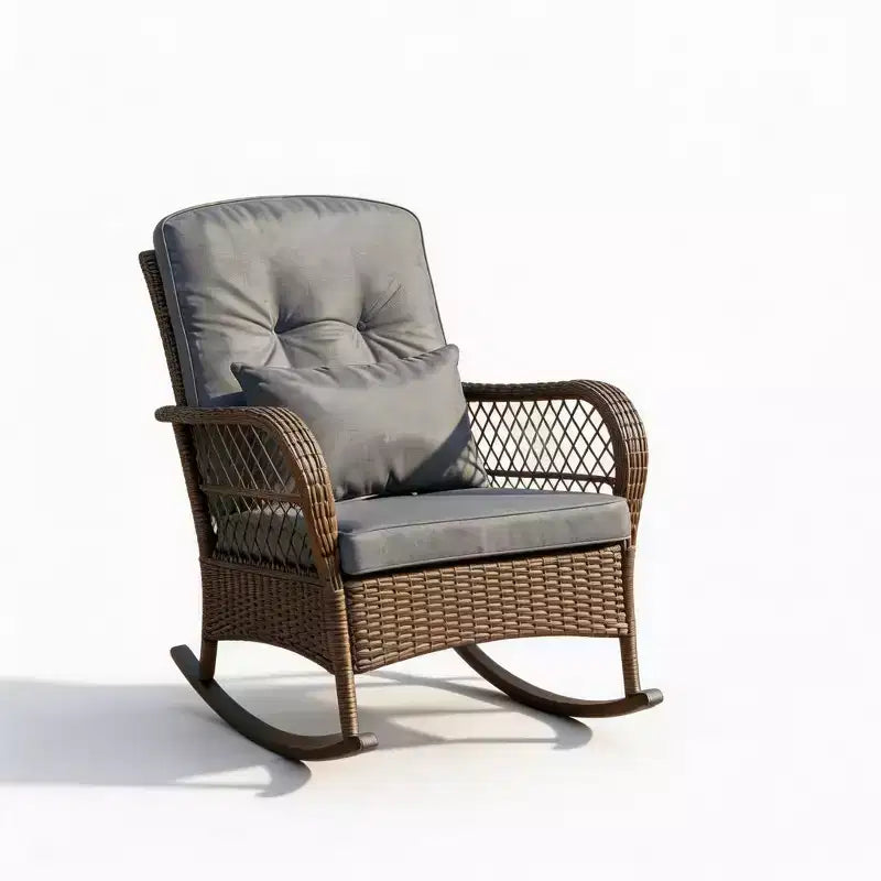Outdoor Wicker Rocking Chairs Set of 2 , Rattan Patio Rocker Chairs with Cushions and Pillows, Garden Conversation Sofa for Porch, Decking