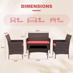 4-Piece Patio Wicker Furniture Set with Glass Coffee Table, Gray Rattan Conversation Set with Washable Cushions for Backyard, Porch & Garden