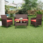 4-Piece Patio Wicker Furniture Set with Glass Coffee Table, Gray Rattan Conversation Set with Washable Cushions for Backyard, Porch & Garden