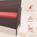 4-Piece Patio Wicker Furniture Set with Glass Coffee Table, Gray Rattan Conversation Set with Washable Cushions for Backyard, Porch & Garden