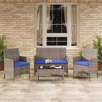 4-Piece Patio Wicker Furniture Set with Glass Coffee Table, Gray Rattan Conversation Set with Washable Cushions for Backyard, Porch & Garden
