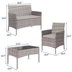 4-Piece Patio Wicker Furniture Set with Glass Coffee Table, Gray Rattan Conversation Set with Washable Cushions for Backyard, Porch & Garden