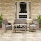 4-Piece Patio Wicker Furniture Set with Glass Coffee Table, Gray Rattan Conversation Set with Washable Cushions for Backyard, Porch & Garden