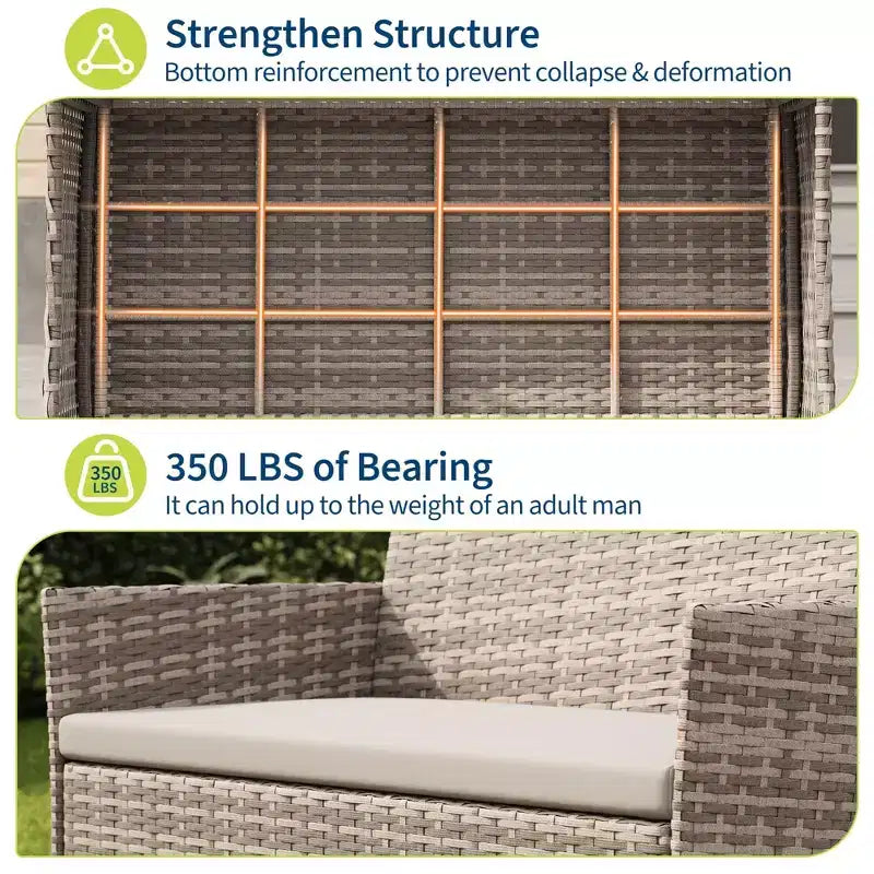 4-Piece Patio Wicker Furniture Set with Glass Coffee Table, Gray Rattan Conversation Set with Washable Cushions for Backyard, Porch & Garden