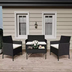 4-Piece Patio Wicker Furniture Set with Glass Coffee Table, Gray Rattan Conversation Set with Washable Cushions for Backyard, Porch & Garden