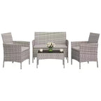 4-Piece Patio Wicker Furniture Set with Glass Coffee Table, Gray Rattan Conversation Set with Washable Cushions for Backyard, Porch & Garden
