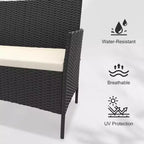 4-Piece Patio Wicker Furniture Set with Glass Coffee Table, Gray Rattan Conversation Set with Washable Cushions for Backyard, Porch & Garden
