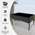 4-Piece Patio Wicker Furniture Set with Glass Coffee Table, Gray Rattan Conversation Set with Washable Cushions for Backyard, Porch & Garden