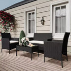 4-Piece Patio Wicker Furniture Set with Glass Coffee Table, Gray Rattan Conversation Set with Washable Cushions for Backyard, Porch & Garden