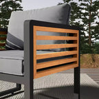 GDFStudio Vera Patio Modern Metal and Acacia Wood 4-Piece Conversation Sofa Set with Coffee Table and Cushions