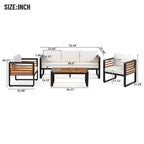 GDFStudio Vera Patio Modern Metal and Acacia Wood 4-Piece Conversation Sofa Set with Coffee Table and Cushions