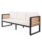 GDFStudio Vera Patio Modern Metal and Acacia Wood 4-Piece Conversation Sofa Set with Coffee Table and Cushions