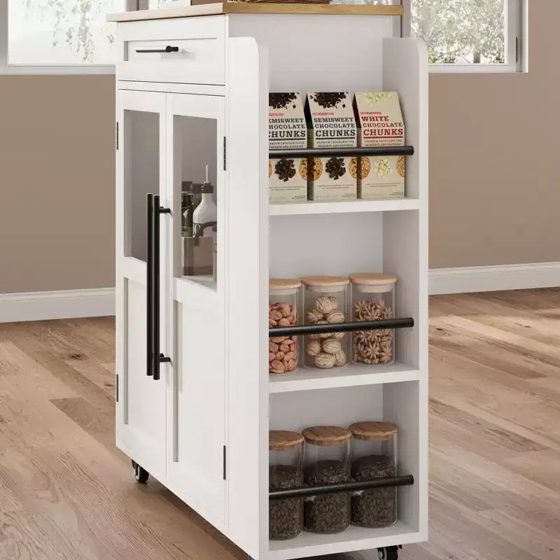 Kitchen Island with Storage, Kitchen Storage Island with Spice Rack and Drawer, 360 Rolling Kitchen on Wheels, for Home, Dining Room