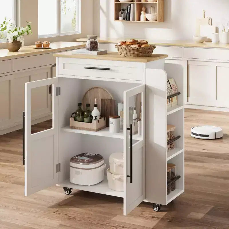 Kitchen Island with Storage, Kitchen Storage Island with Spice Rack and Drawer, 360 Rolling Kitchen on Wheels, for Home, Dining Room