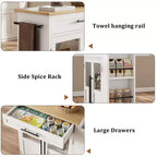 Kitchen Island with Storage, Kitchen Storage Island with Spice Rack and Drawer, 360 Rolling Kitchen on Wheels, for Home, Dining Room