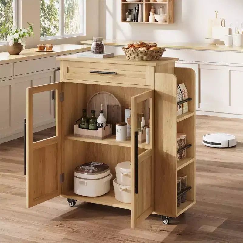 Kitchen Island with Storage, Kitchen Storage Island with Spice Rack and Drawer, 360 Rolling Kitchen on Wheels, for Home, Dining Room