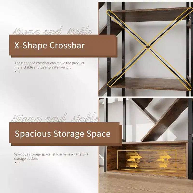 6-Tier Triple Column Industrial Tree Bookshelf, 24-Shelf Modern Wood Bookcase and Display Rack for Living Room and Home Office