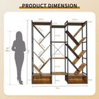 6-Tier Triple Column Industrial Tree Bookshelf, 24-Shelf Modern Wood Bookcase and Display Rack for Living Room and Home Office