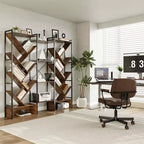 6-Tier Triple Column Industrial Tree Bookshelf, 24-Shelf Modern Wood Bookcase and Display Rack for Living Room and Home Office