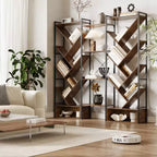 6-Tier Triple Column Industrial Tree Bookshelf, 24-Shelf Modern Wood Bookcase and Display Rack for Living Room and Home Office
