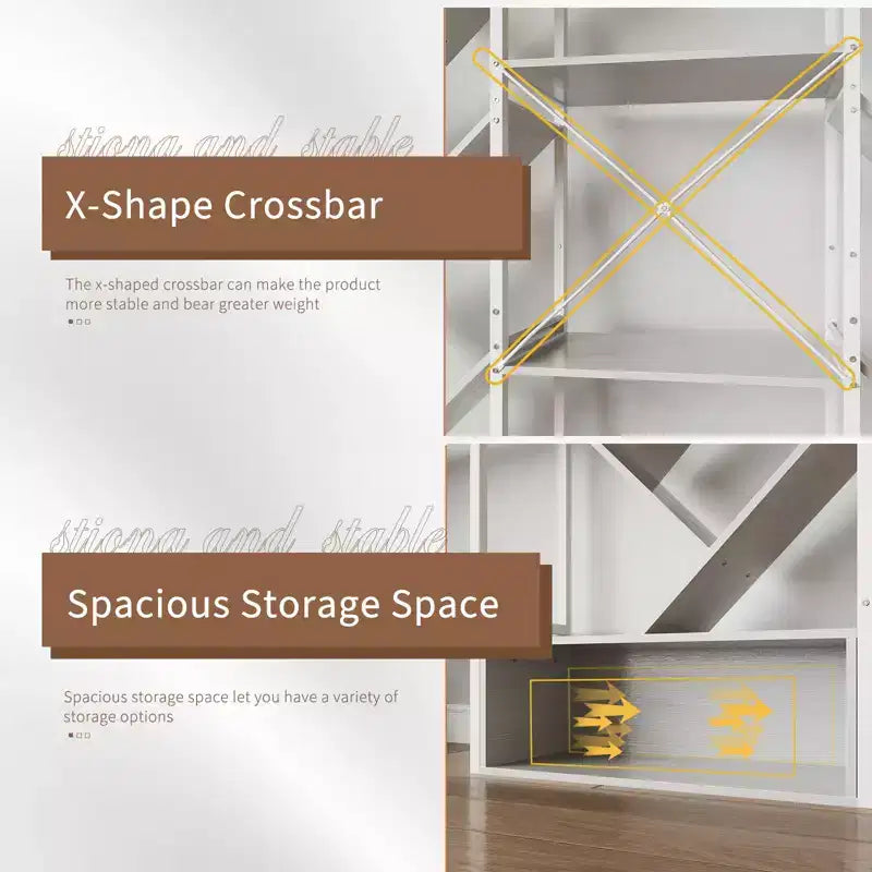 6-Tier Triple Column Industrial Tree Bookshelf, 24-Shelf Modern Wood Bookcase and Display Rack for Living Room and Home Office