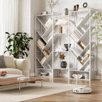 6-Tier Triple Column Industrial Tree Bookshelf, 24-Shelf Modern Wood Bookcase and Display Rack for Living Room and Home Office