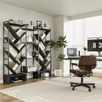 6-Tier Triple Column Industrial Tree Bookshelf, 24-Shelf Modern Wood Bookcase and Display Rack for Living Room and Home Office