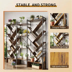 6-Tier Triple Column Industrial Tree Bookshelf, 24-Shelf Modern Wood Bookcase and Display Rack for Living Room and Home Office