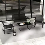 Costway 4 PCS Patio Conversation Set w/ Breathable Fabric Seat Tempered Glass Tabletop