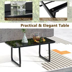 Costway 4 PCS Patio Conversation Set w/ Breathable Fabric Seat Tempered Glass Tabletop
