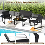 Costway 4 PCS Patio Conversation Set w/ Breathable Fabric Seat Tempered Glass Tabletop