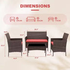 4 Piece Outdoor Patio Furniture Sets,Wicker Rattan Conversation Sets, Bistro Patio Set with 2 Chairs,Soft Cushion,Loveseat and 1 Glass Coffee Table