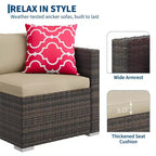 4 Piece Outdoor Patio Furniture Sets,Wicker Rattan Conversation Sets, Bistro Patio Set with 2 Chairs,Soft Cushion,Loveseat and 1 Glass Coffee Table